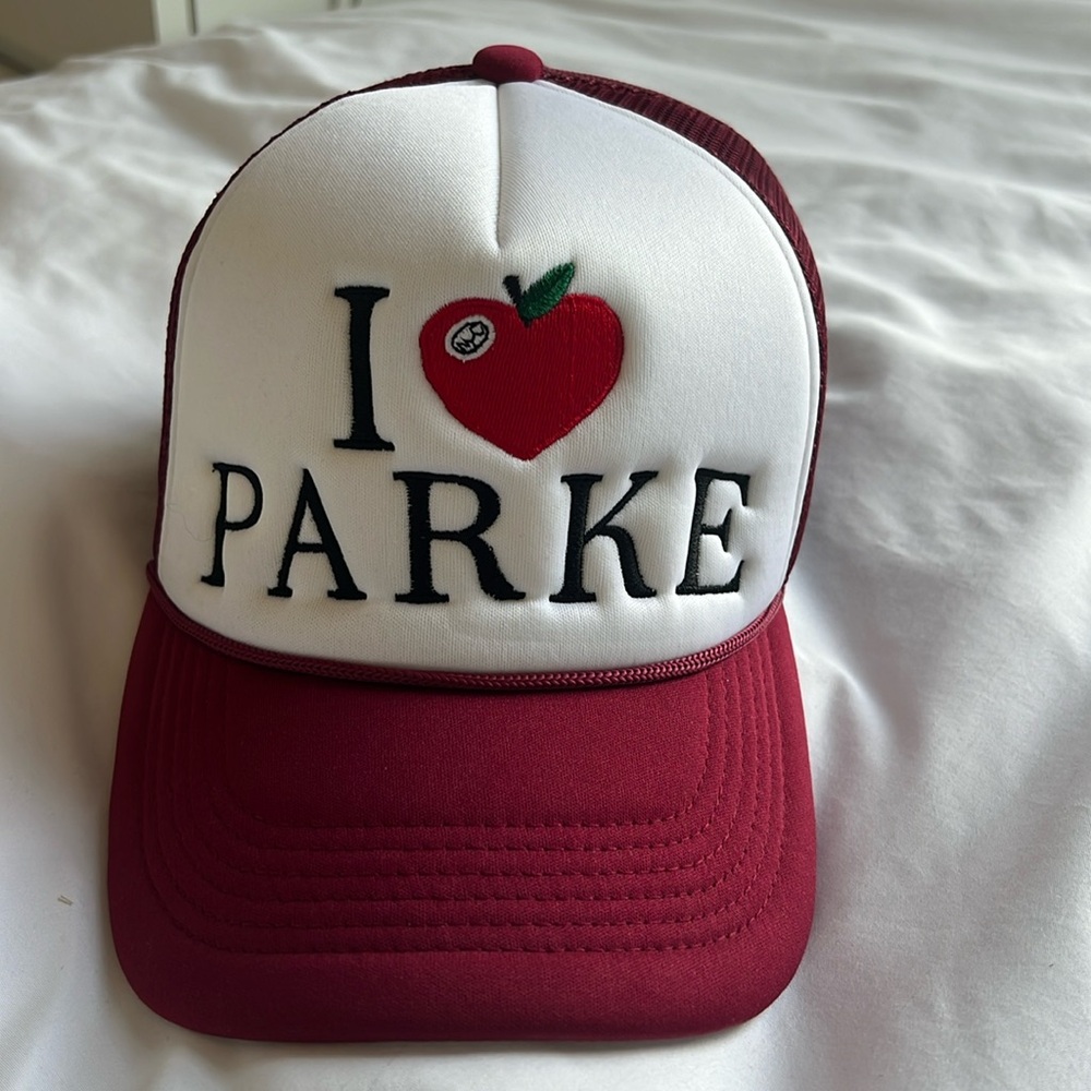 Parke red mesh NYC trucker hat (adjustable snap sizing)